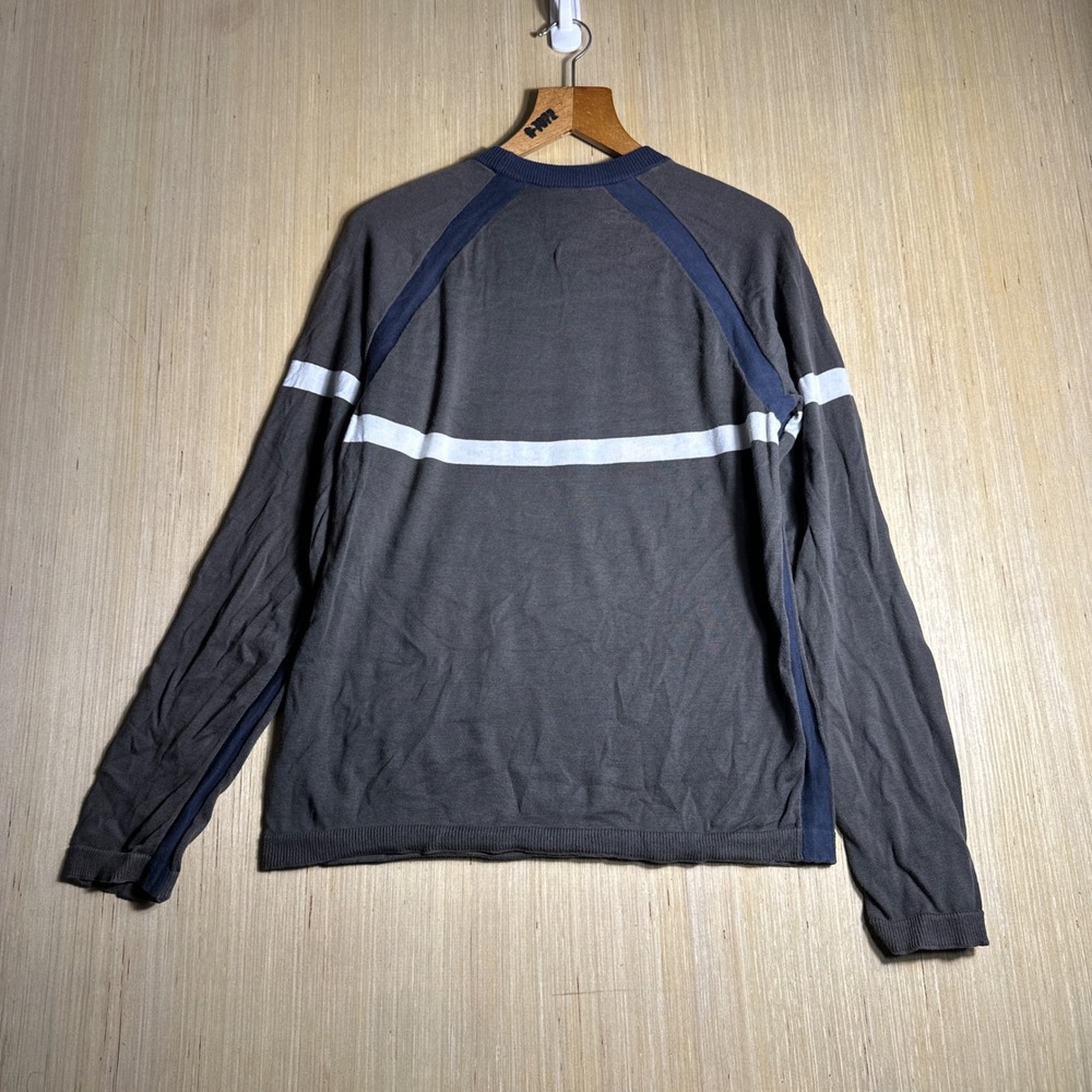 Armani Exchange Sweater Mens Medium Grey Blue 90s Stripe Raglan Long Sleeve - Picture 11 of 12